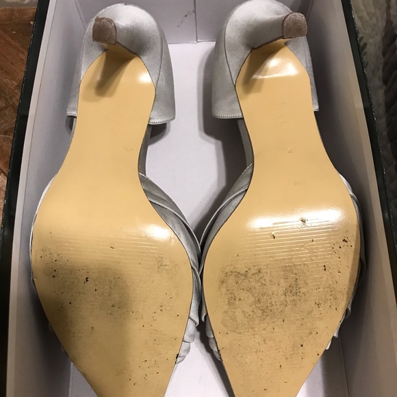 Ralph Lauren silver satin heels with diamond accent - Picture 2 of 5